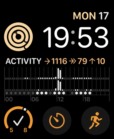Watch Face showing a HabitBoard Complication on the bottom left